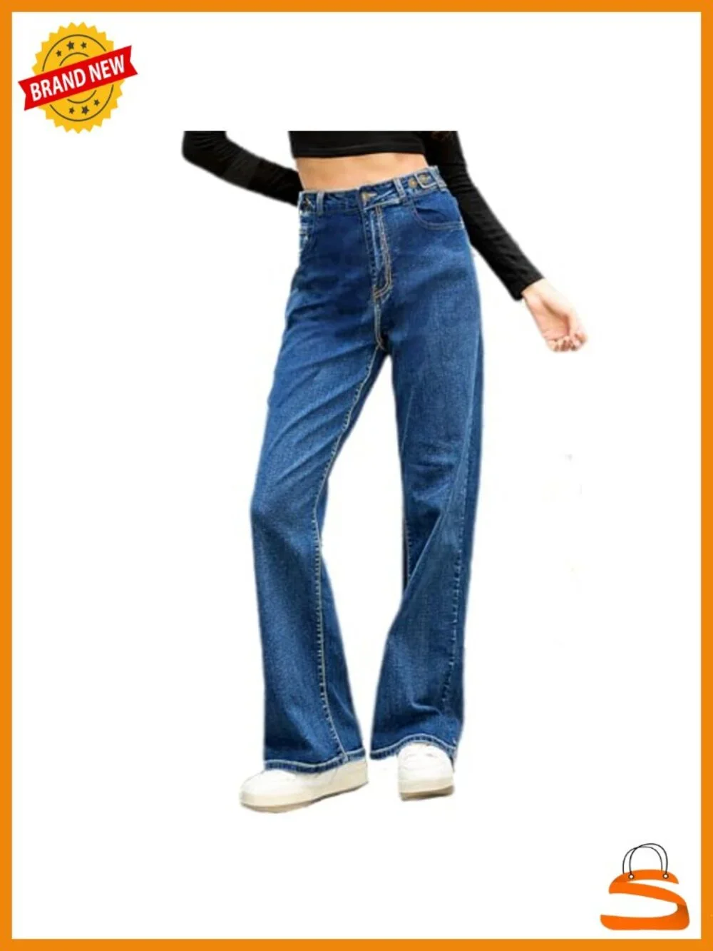 Baggy Wide Leg Jeans - Elastic High Waisted Stretchy Tummy Control Boyfriend